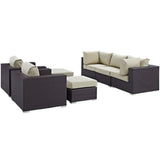Sienna 7 Piece Outdoor Patio Sectional Set in Espresso Beige