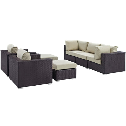 Convene 7 Piece Outdoor Patio Sectional Set in Espresso Beige