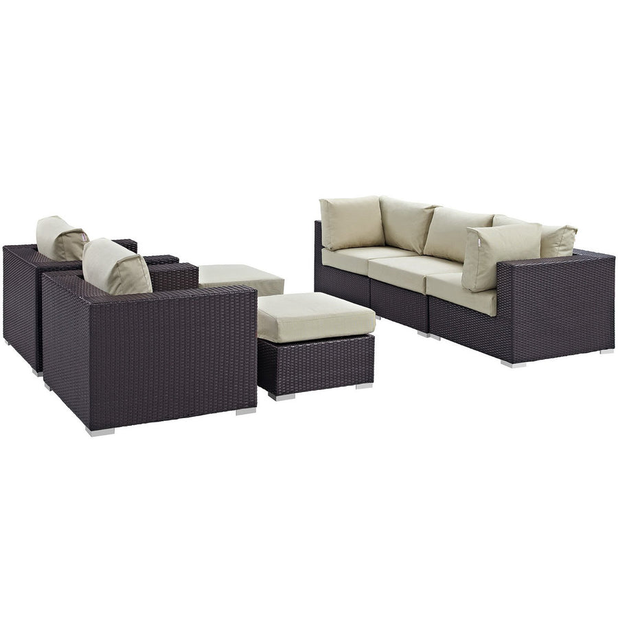 Sienna 7 Piece Outdoor Patio Sectional Set in Espresso Beige