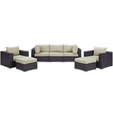 Sienna 7 Piece Outdoor Patio Sectional Set in Espresso Beige