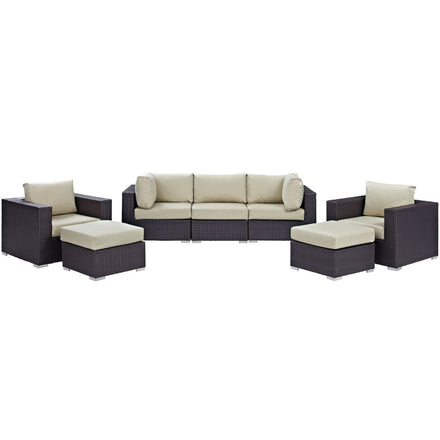 Convene 7 Piece Outdoor Patio Sectional Set in Espresso Beige
