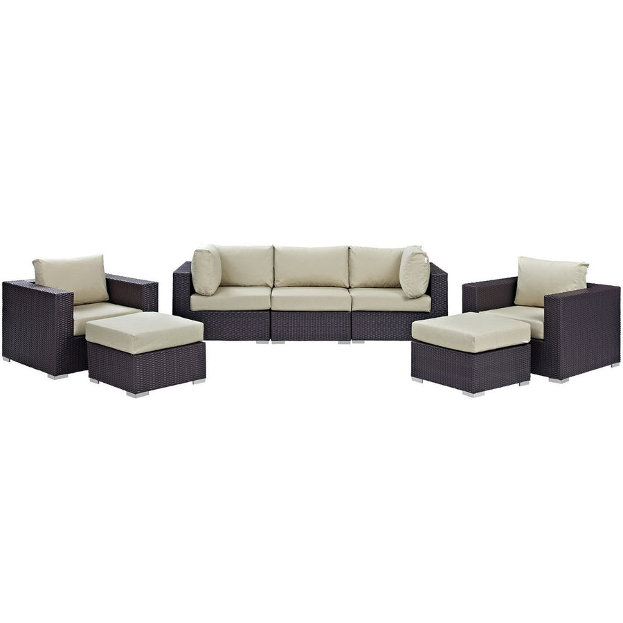 Sienna 7 Piece Outdoor Patio Sectional Set in Espresso Beige