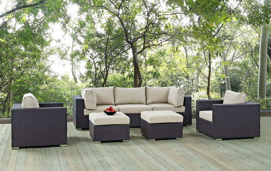 Sienna 7 Piece Outdoor Patio Sectional Set in Espresso Beige
