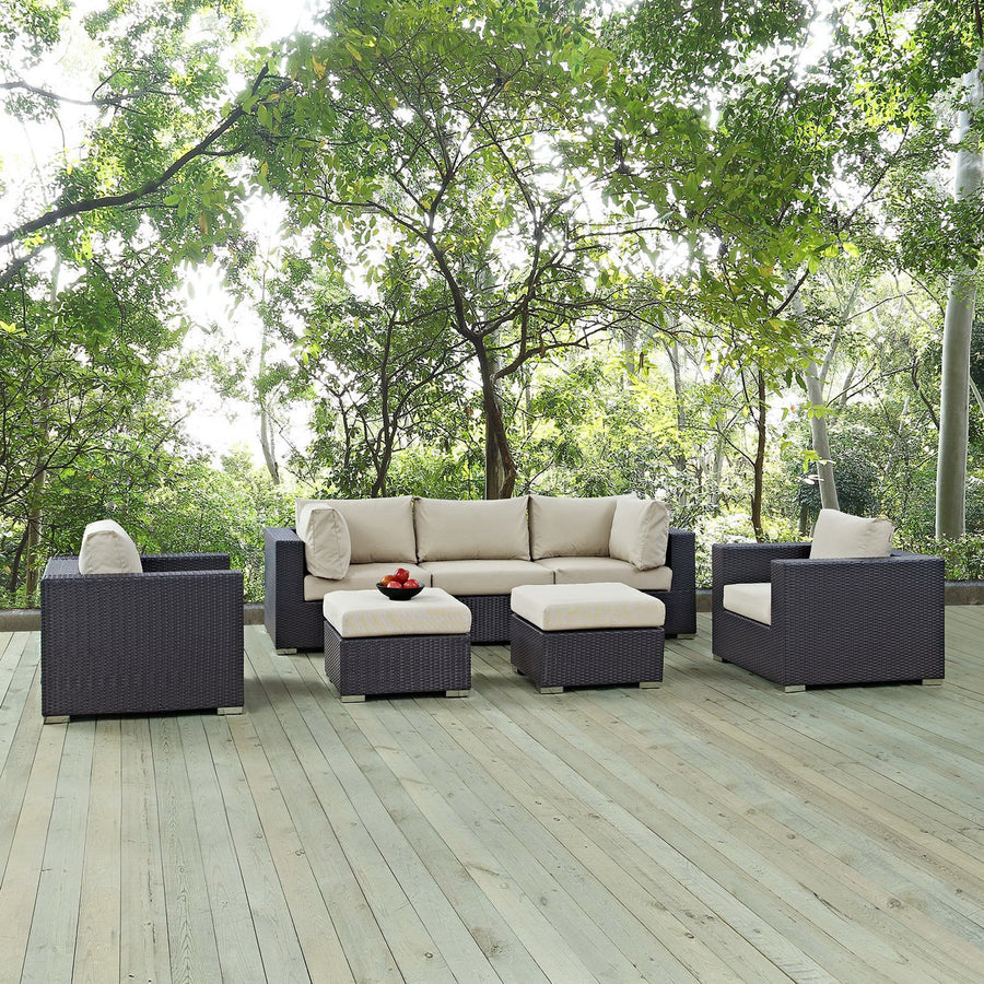 Sienna 7 Piece Outdoor Patio Sectional Set in Espresso Beige