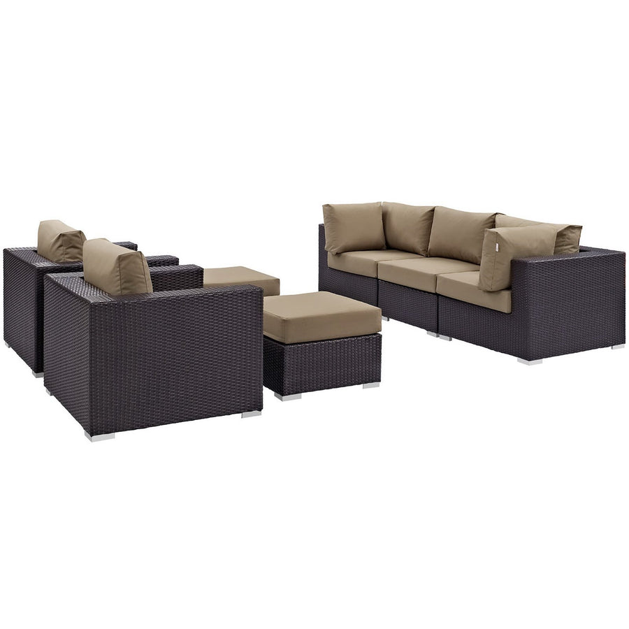 Sienna 7 Piece Outdoor Patio Sectional Set in Espresso Mocha
