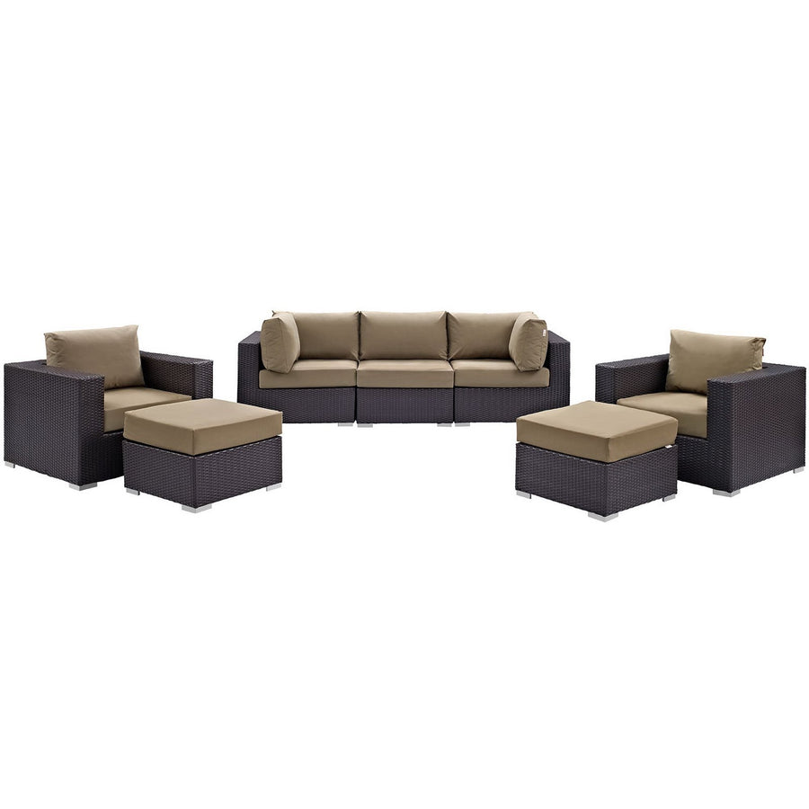 Sienna 7 Piece Outdoor Patio Sectional Set in Espresso Mocha