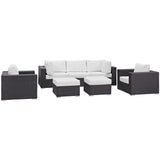Sienna 7 Piece Outdoor Patio Sectional Set in Espresso White