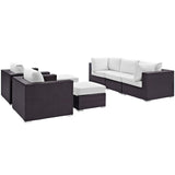 Sienna 7 Piece Outdoor Patio Sectional Set in Espresso White