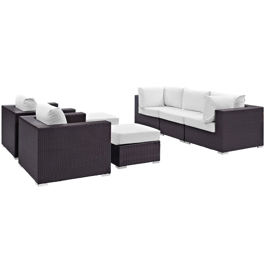 Sienna 7 Piece Outdoor Patio Sectional Set in Espresso White