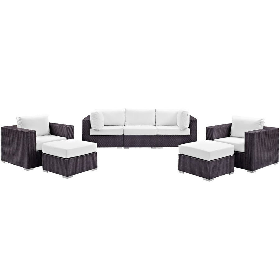 Sienna 7 Piece Outdoor Patio Sectional Set in Espresso White