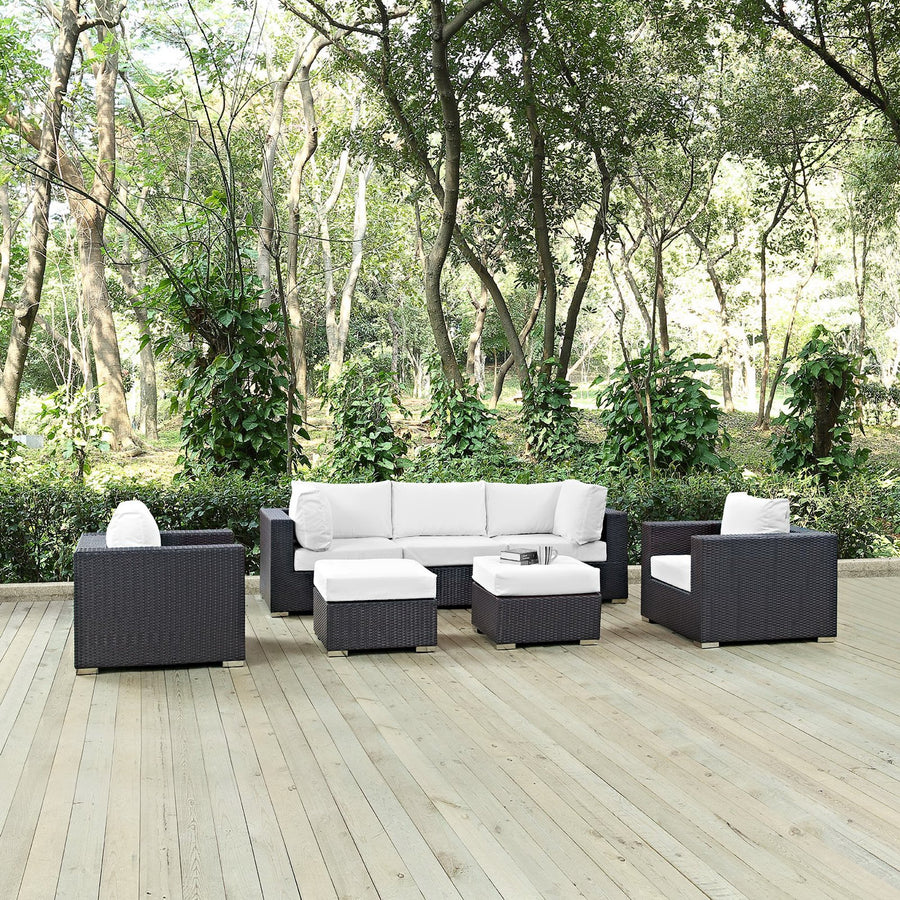 Sienna 7 Piece Outdoor Patio Sectional Set in Espresso White