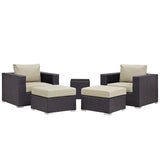 Sienna 5 Piece Outdoor Patio Sectional Set in Espresso Beige