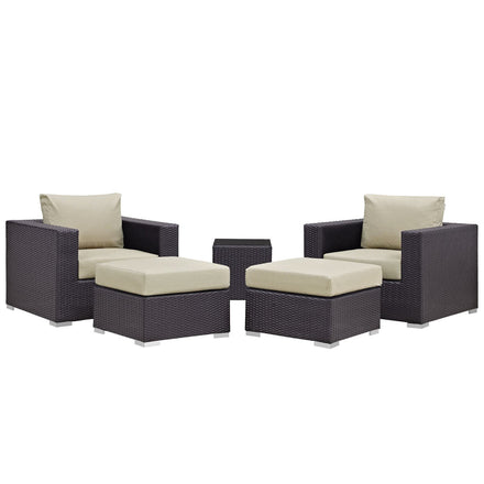Convene 5 Piece Outdoor Patio Sectional Set in Espresso Beige