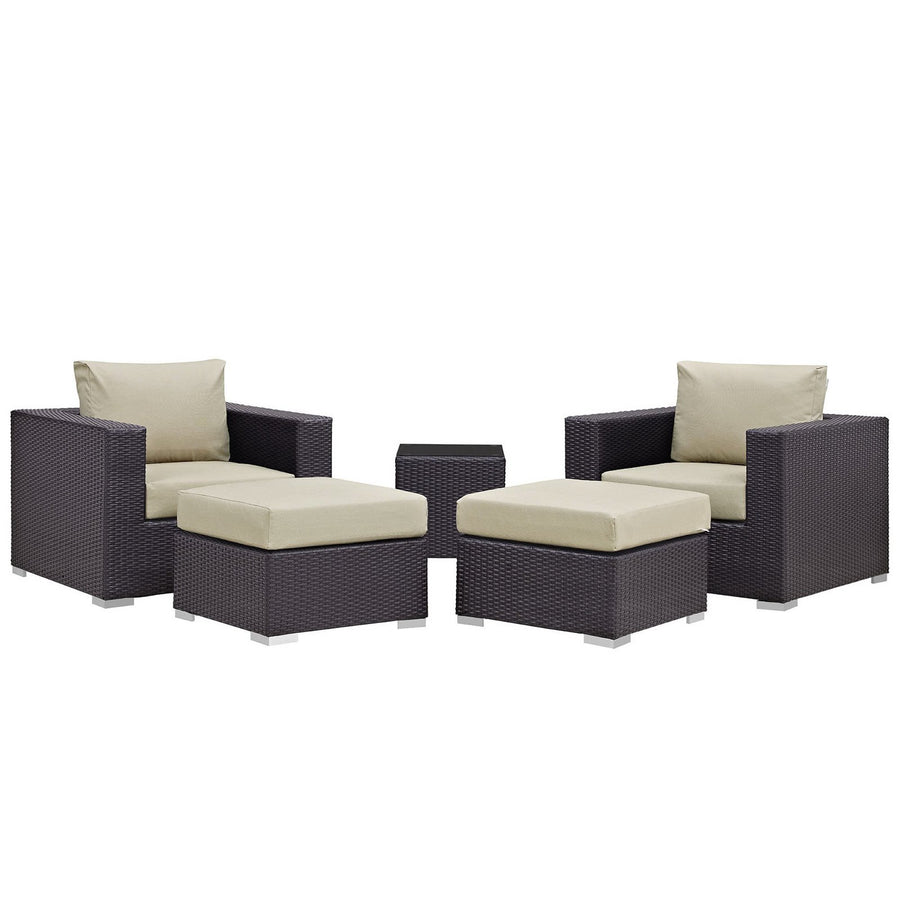 Sienna 5 Piece Outdoor Patio Sectional Set in Espresso Beige