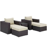 Sienna 5 Piece Outdoor Patio Sectional Set in Espresso Beige
