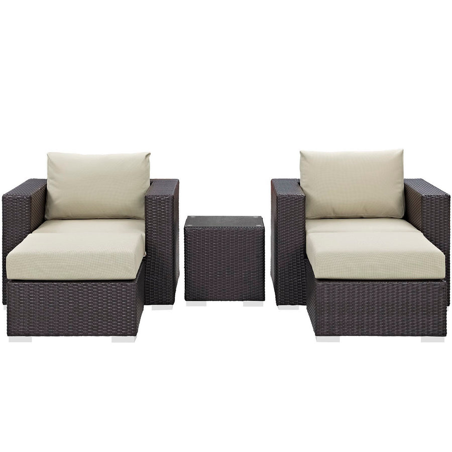 Sienna 5 Piece Outdoor Patio Sectional Set in Espresso Beige