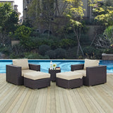 Sienna 5 Piece Outdoor Patio Sectional Set in Espresso Beige