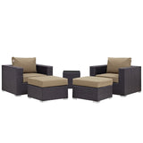 Sienna 5 Piece Outdoor Patio Sectional Set in Espresso Mocha