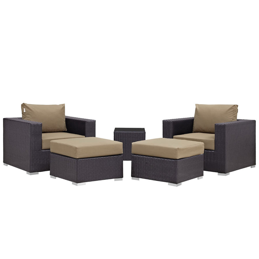 Sienna 5 Piece Outdoor Patio Sectional Set in Espresso Mocha