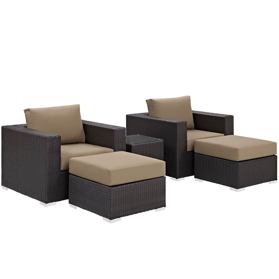 Sienna 5 Piece Outdoor Patio Sectional Set in Espresso Mocha