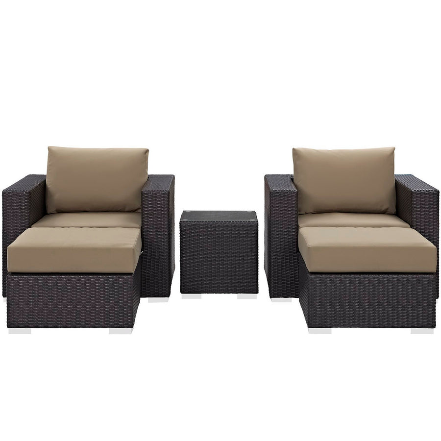 Sienna 5 Piece Outdoor Patio Sectional Set in Espresso Mocha