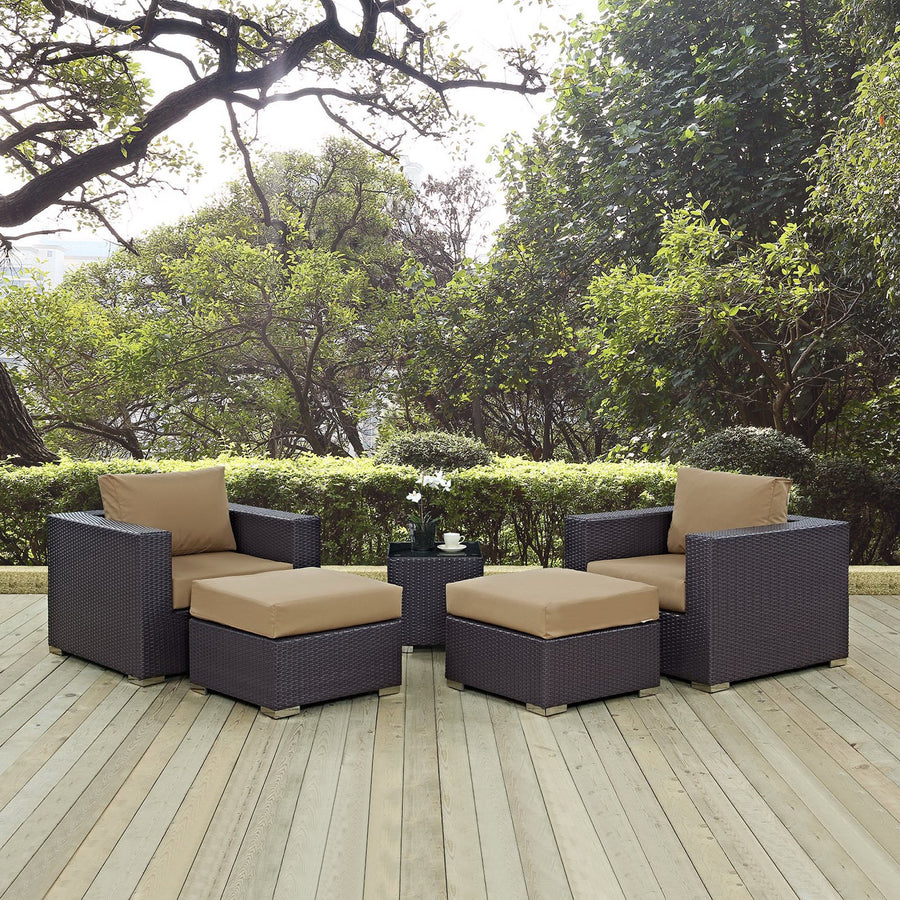 Sienna 5 Piece Outdoor Patio Sectional Set in Espresso Mocha