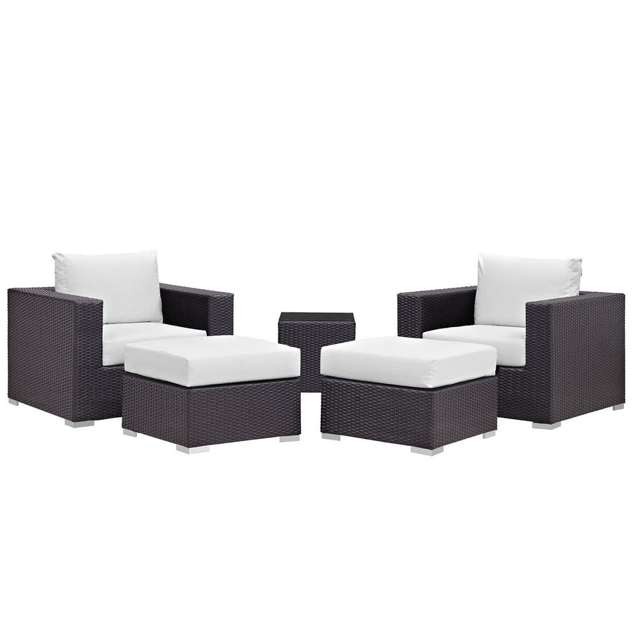 Sienna 5 Piece Outdoor Patio Sectional Set in Espresso White
