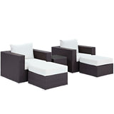 Sienna 5 Piece Outdoor Patio Sectional Set in Espresso White