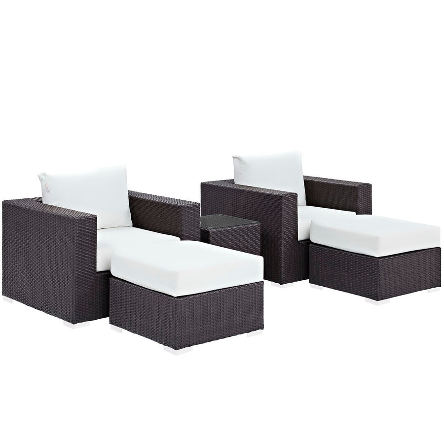 Sienna 5 Piece Outdoor Patio Sectional Set in Espresso White