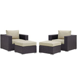 Sienna 4 Piece Outdoor Patio Sectional Set in Espresso Beige