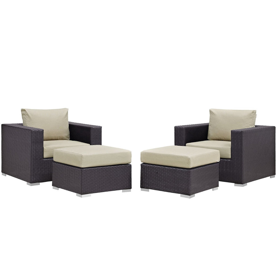 Sienna 4 Piece Outdoor Patio Sectional Set in Espresso Beige