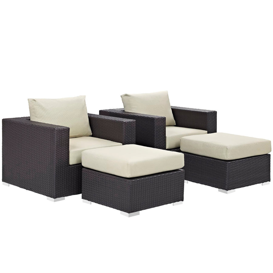 Sienna 4 Piece Outdoor Patio Sectional Set in Espresso Beige
