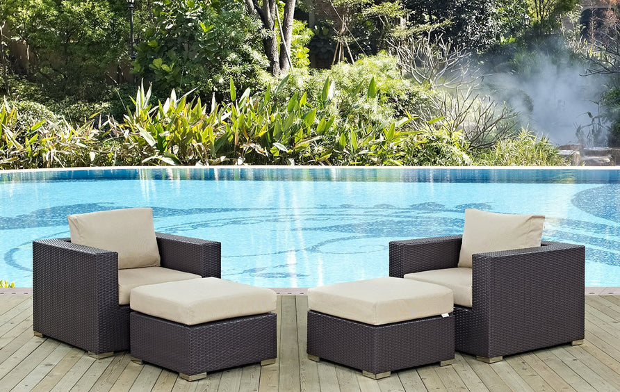 Sienna 4 Piece Outdoor Patio Sectional Set in Espresso Beige