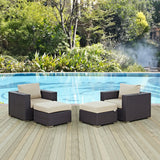 Sienna 4 Piece Outdoor Patio Sectional Set in Espresso Beige