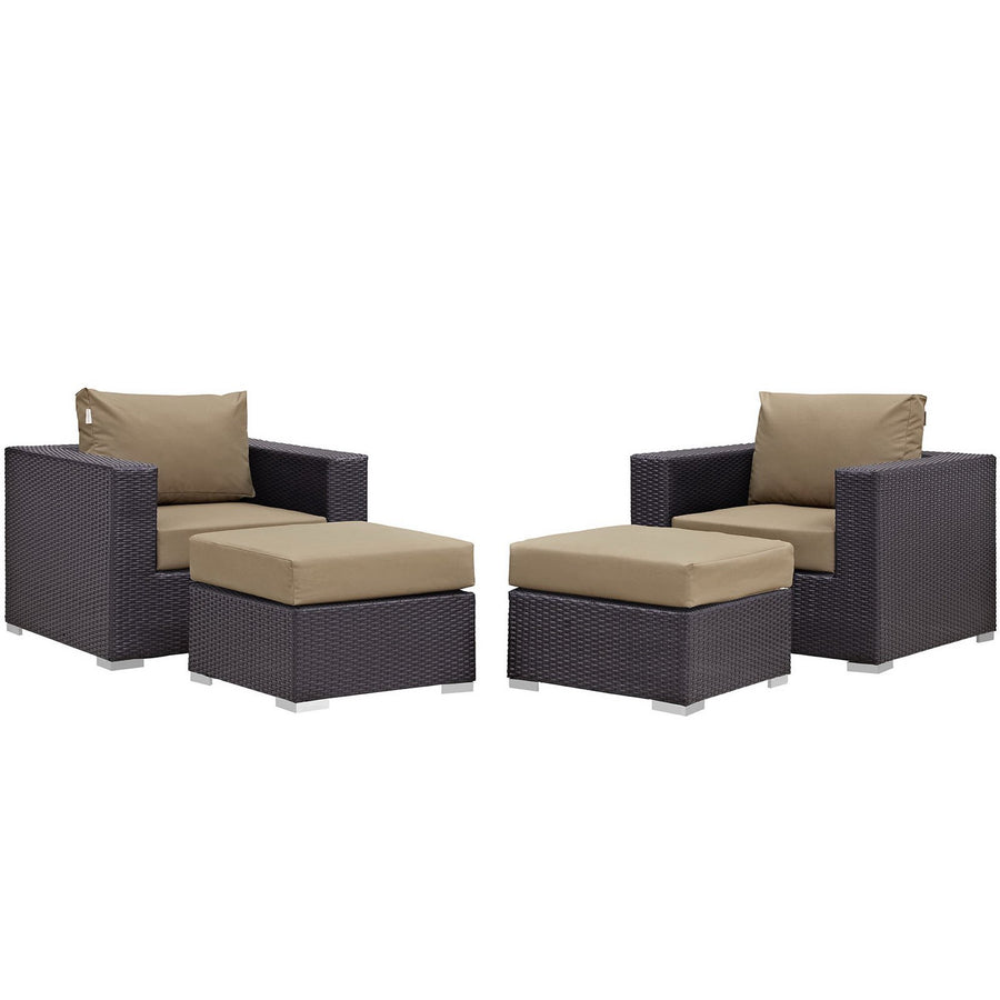 Sienna 4 Piece Outdoor Patio Sectional Set in Espresso Mocha
