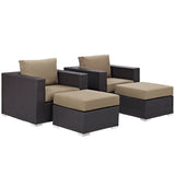 Sienna 4 Piece Outdoor Patio Sectional Set in Espresso Mocha
