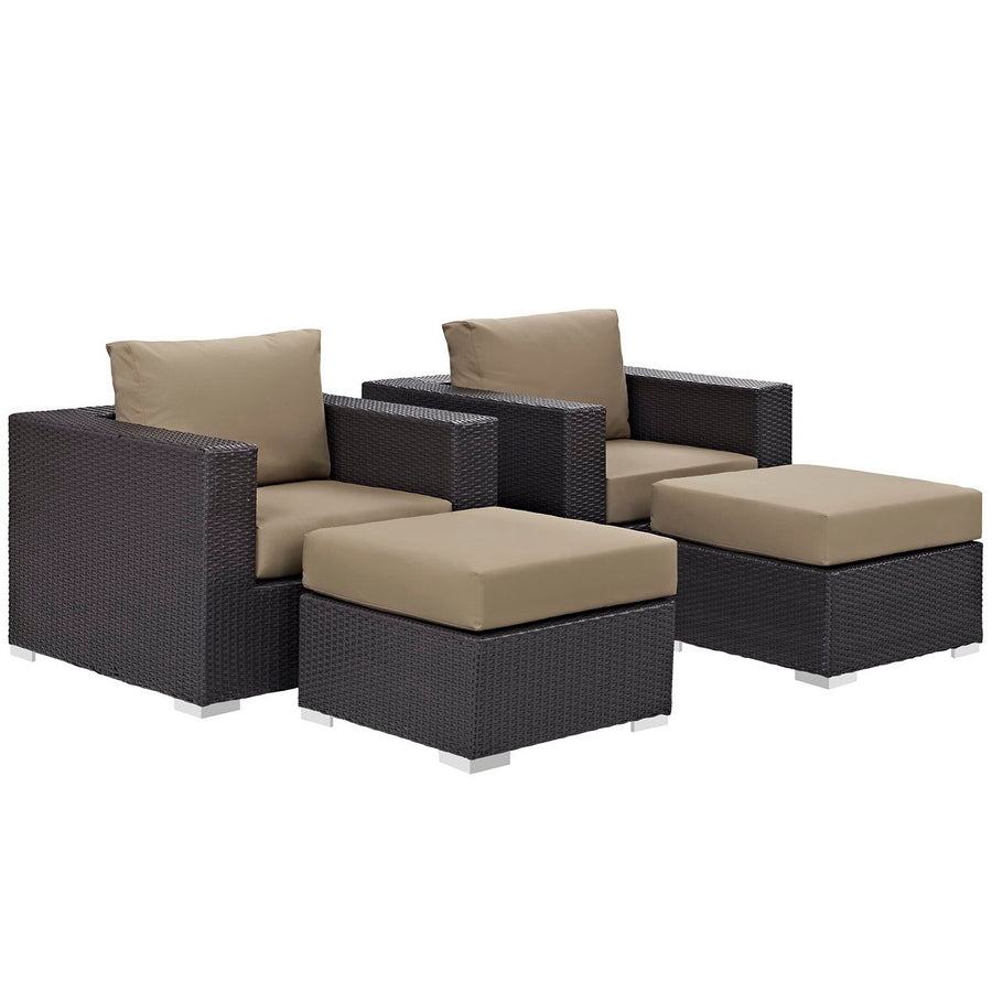 Sienna 4 Piece Outdoor Patio Sectional Set in Espresso Mocha