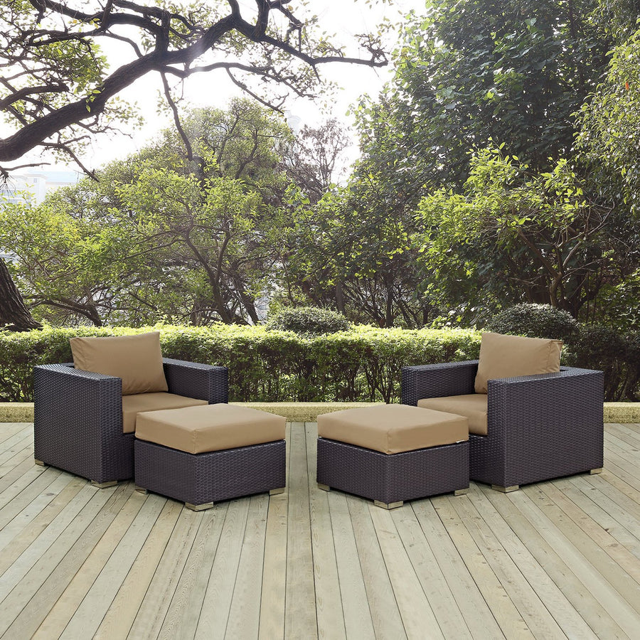 Sienna 4 Piece Outdoor Patio Sectional Set in Espresso Mocha