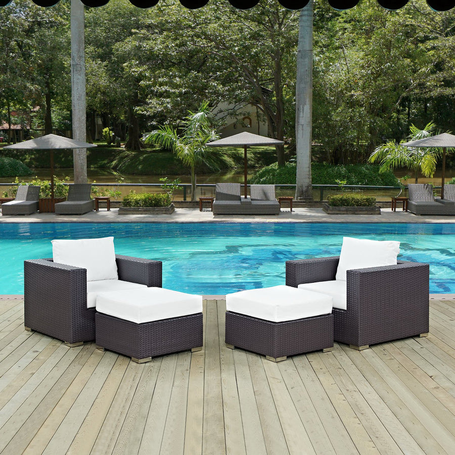 Sienna 4 Piece Outdoor Patio Sectional Set in Espresso White