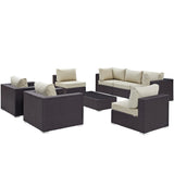 Sienna 8 Piece Outdoor Patio Sectional Set in Espresso Beige