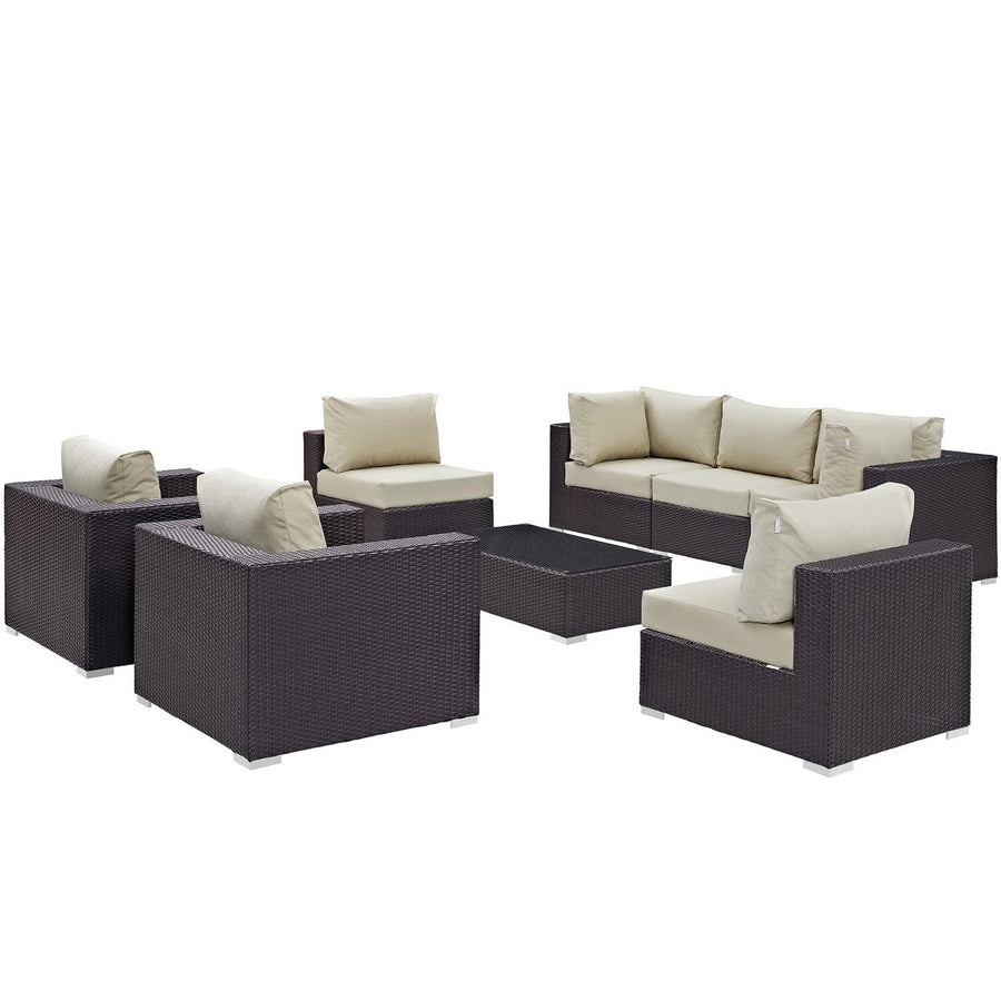 Sienna 8 Piece Outdoor Patio Sectional Set in Espresso Beige