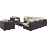 Sienna 8 Piece Outdoor Patio Sectional Set in Espresso Beige