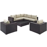 Sienna 8 Piece Outdoor Patio Sectional Set in Espresso Beige