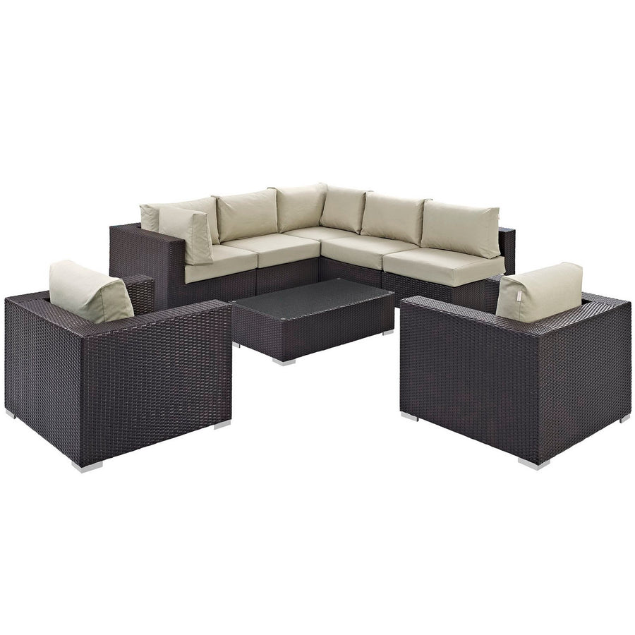 Sienna 8 Piece Outdoor Patio Sectional Set in Espresso Beige