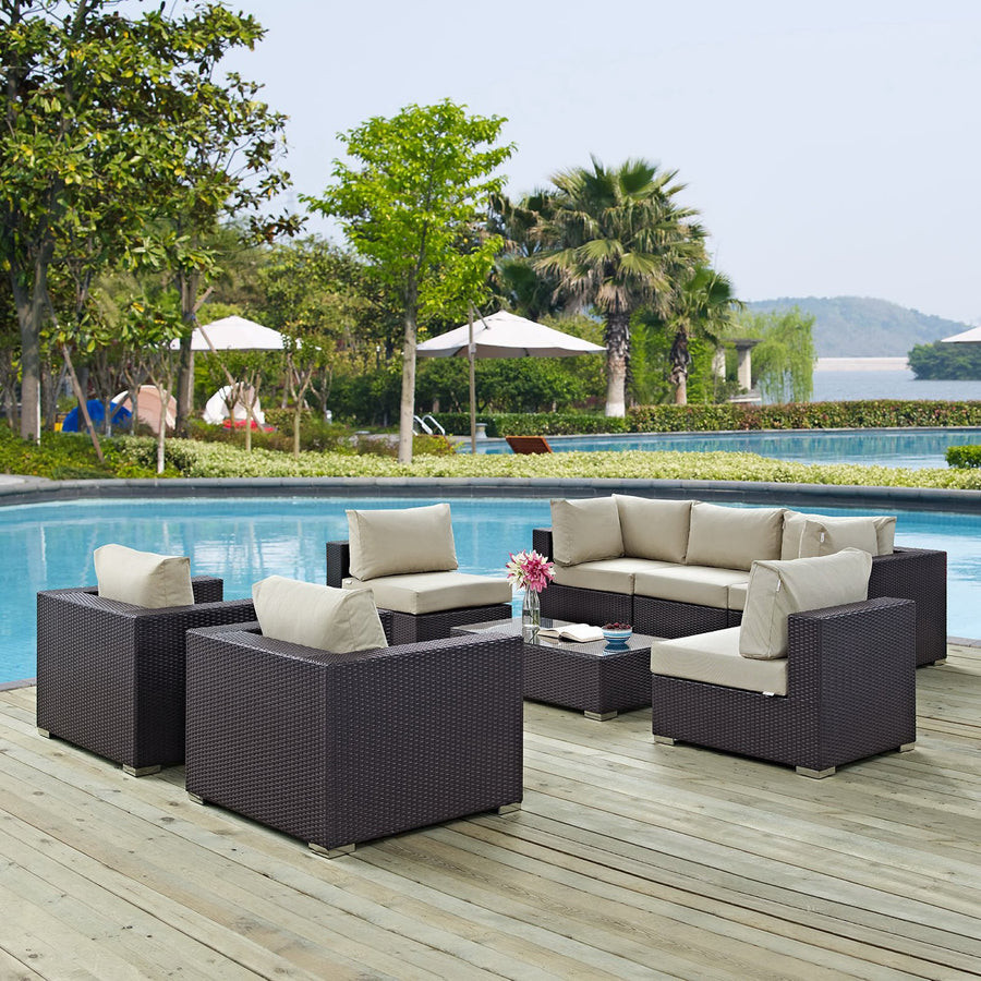 Sienna 8 Piece Outdoor Patio Sectional Set in Espresso Beige