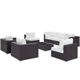 Sienna 8 Piece Outdoor Patio Sectional Set in Espresso White