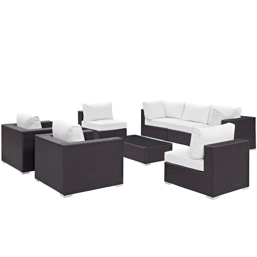 Sienna 8 Piece Outdoor Patio Sectional Set in Espresso White