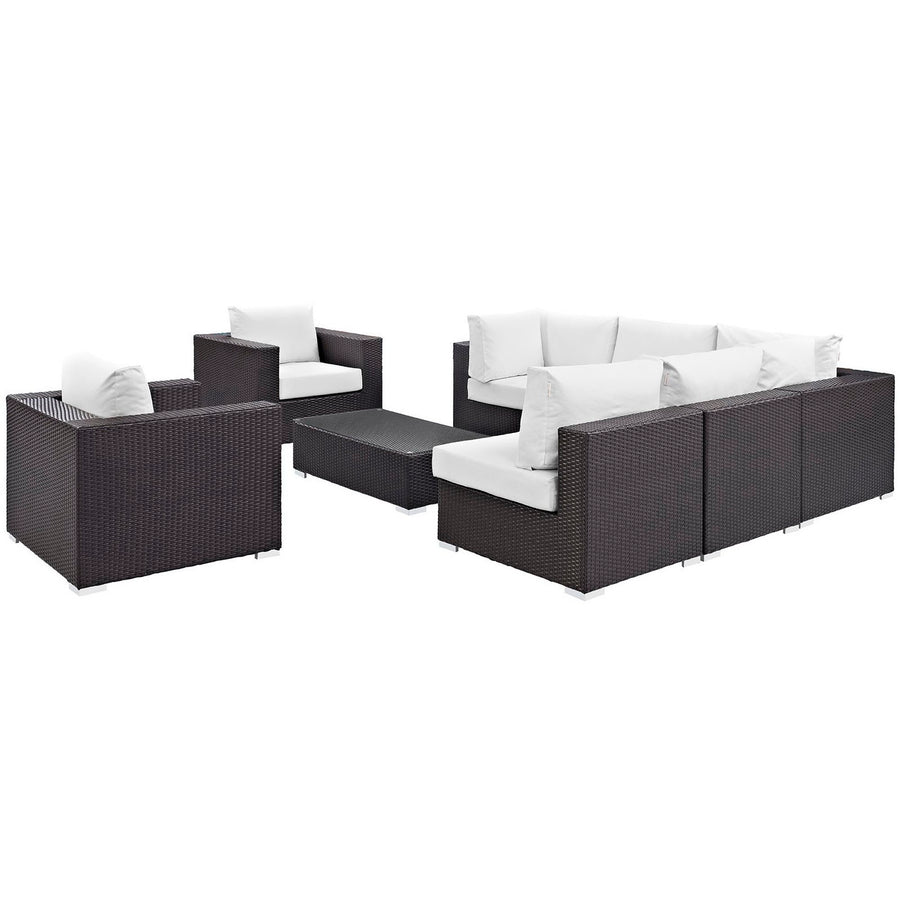 Sienna 8 Piece Outdoor Patio Sectional Set in Espresso White