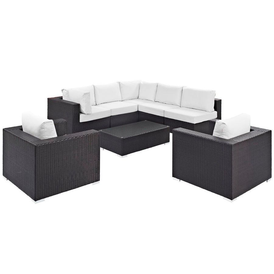 Sienna 8 Piece Outdoor Patio Sectional Set in Espresso White