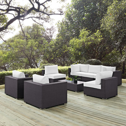 Convene 8 Piece Outdoor Patio Sectional Set in Espresso White